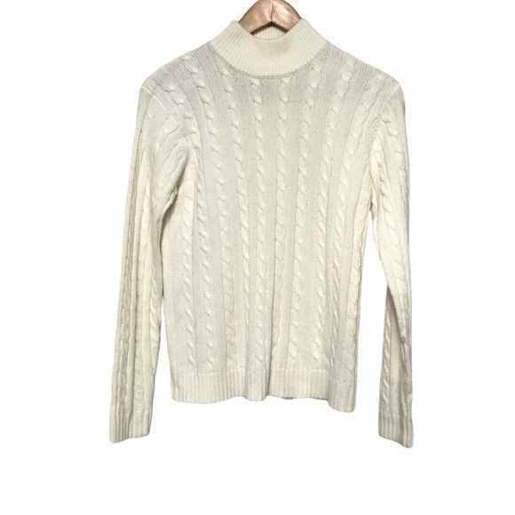 EVAN Picone cream cable knit mock neck sweater size Large - Picture 1 of 8